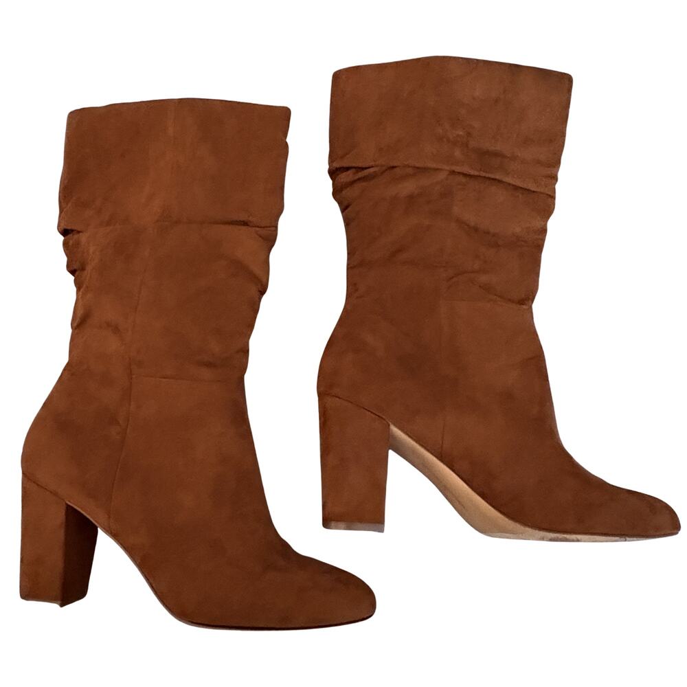 Banana Republic Size 9 Brown Slouchy Faux Suede Mid-Calf Boots Chunky Heel